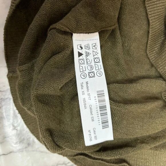 Massimo Dutti Green 100% Linen V-Neck lightweight Sweater Size XS NWT Minimalist - Picture 8 of 9